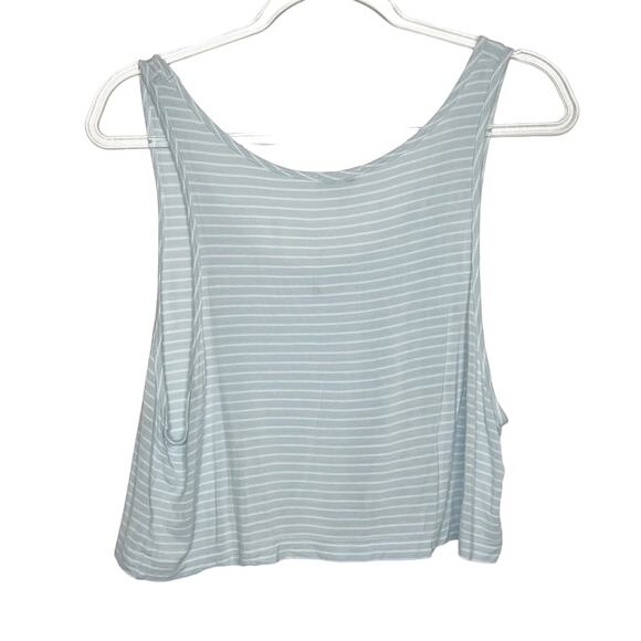 TALULA Cropped Striped Tank Top Scoop Neck Loose Fit Light Blue White Size S - Picture 6 of 10